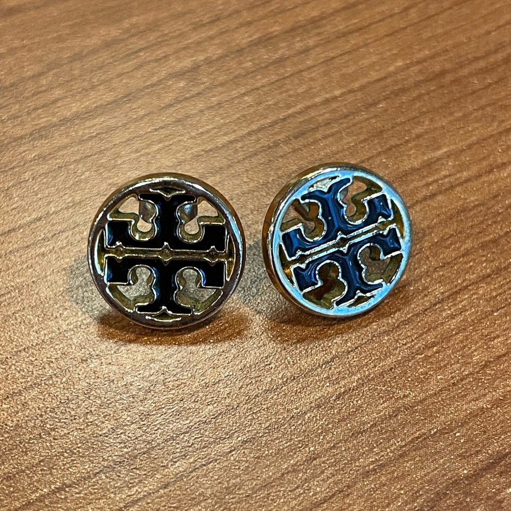 Tory Burch Black and Silver Round Cufflinks